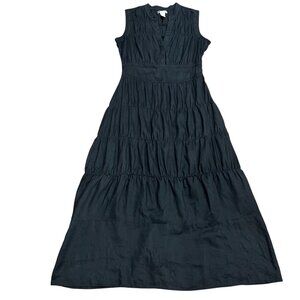 Carole Little Smocked Tiered Linen Midi Maxi Dress, Vtg, Black, 10